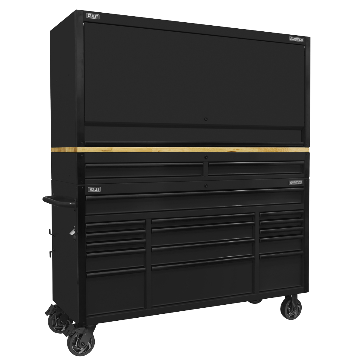 Mobile Trolley with Wooden Worktop 15 Drawer, Hutch & 2 Drawer Riser 1549mm AP6215BECOMBO1