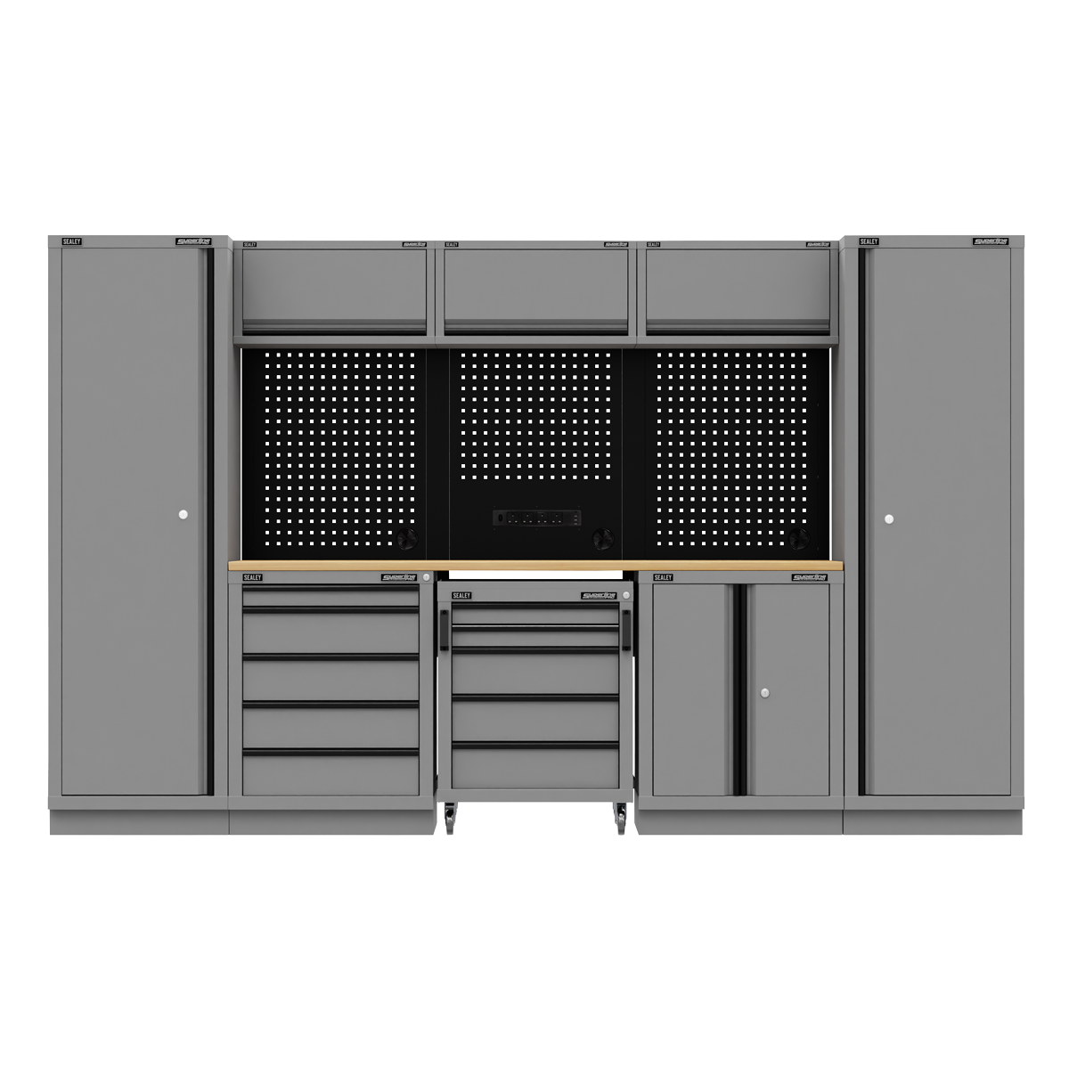Storage System with Rubber Wood Worktop 3.24m APMSBESTACK01W
