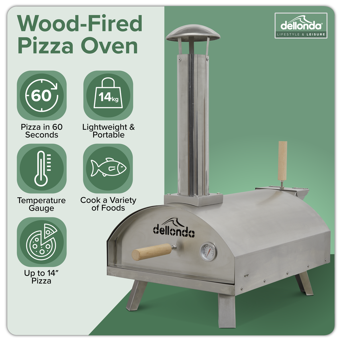 Wood-Fired Pizza Oven 14" - Stainless Steel DG11