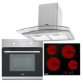 Integrated Ceramic Hob with 4 Cooking Zones, Integrated Fan-Assisted Electric Oven & Curved Glass Cooker Hood with Carbon Filters & LED Lights DH187