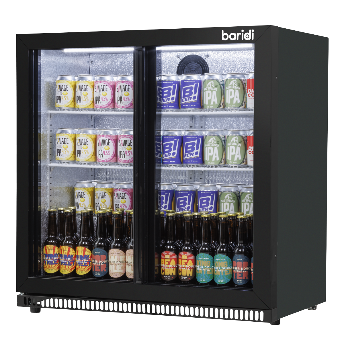 Double Sliding Door Back Bar Drinks Fridge/Cooler, 190L Capacity, 262 Cans - Black DH273
