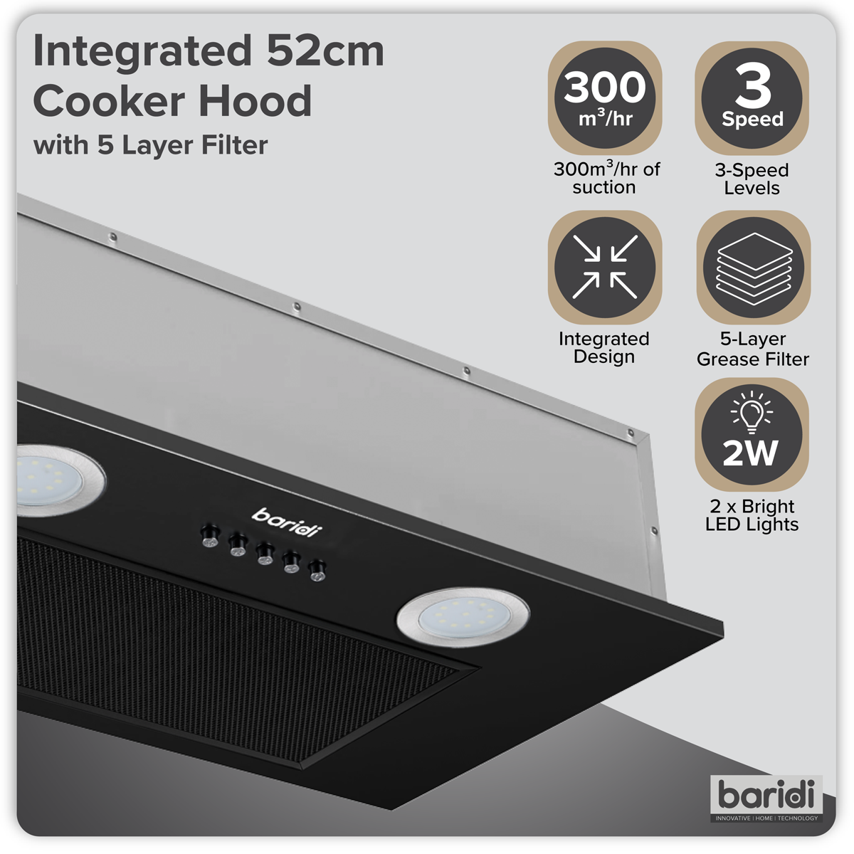 Cooker Hood with 5 Layer Filter 52cm - Black DH285