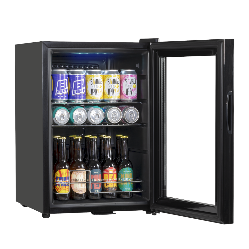 Beer & Drinks Fridge with LED Light & Glass Door 60L  - Black DH62