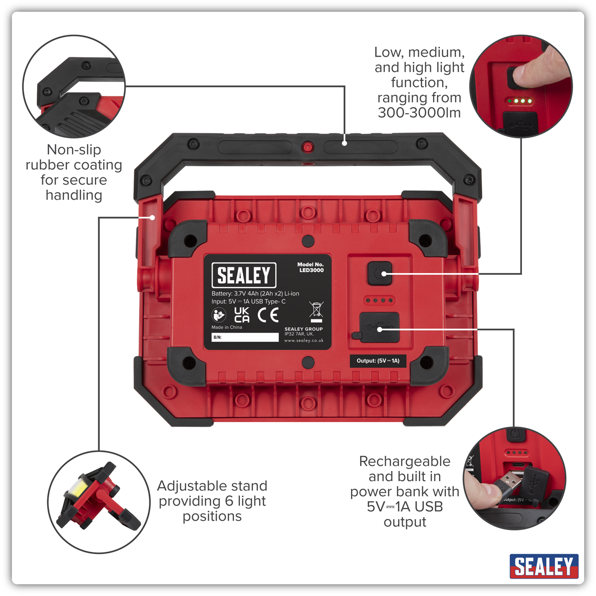 Rechargeable Portable Floodlight & Power Bank 30W COB LED LED3000