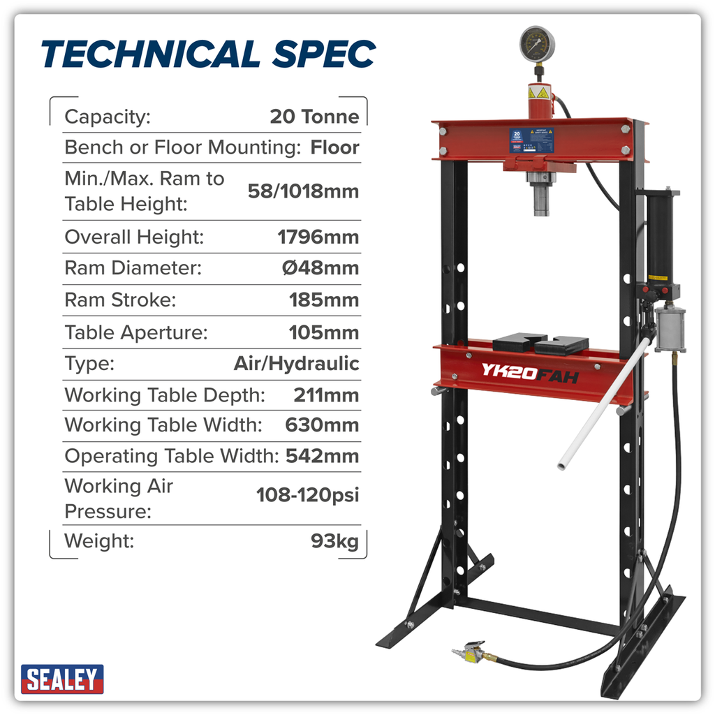 Air/Hydraulic Floor Type Press 20 Tonne YK20FAH