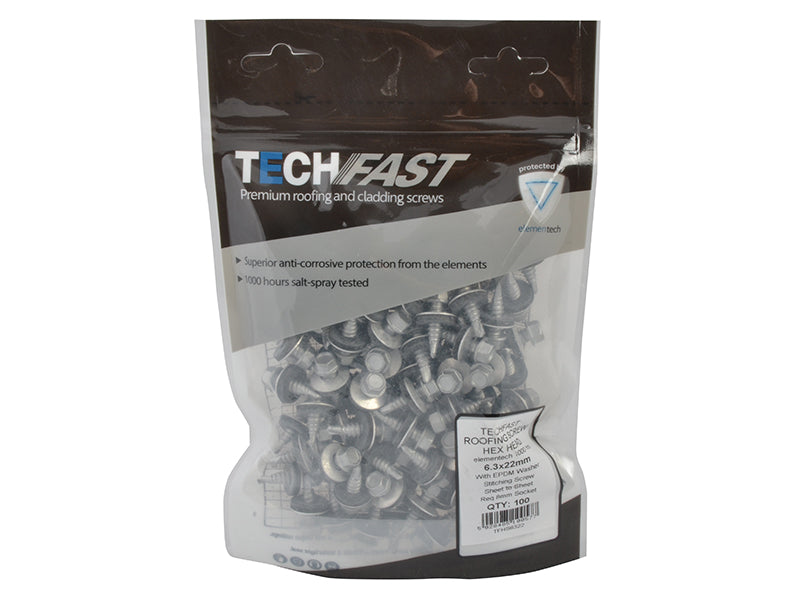 TechFast Hex Head Stitching Screw Self-Drill 6.3 x 22mm Pack 100                
