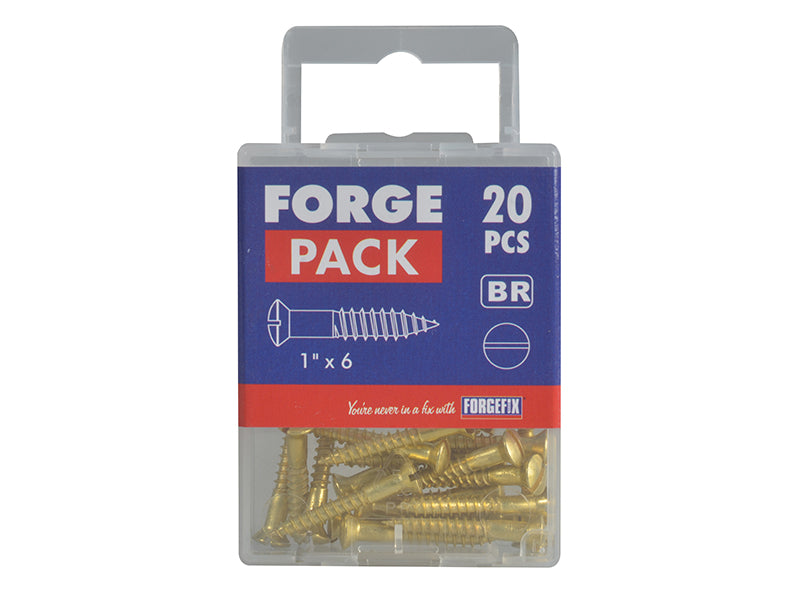 Wood Screw Slotted Raised Head Solid Brass 1in x 6 ForgePack 20                 
