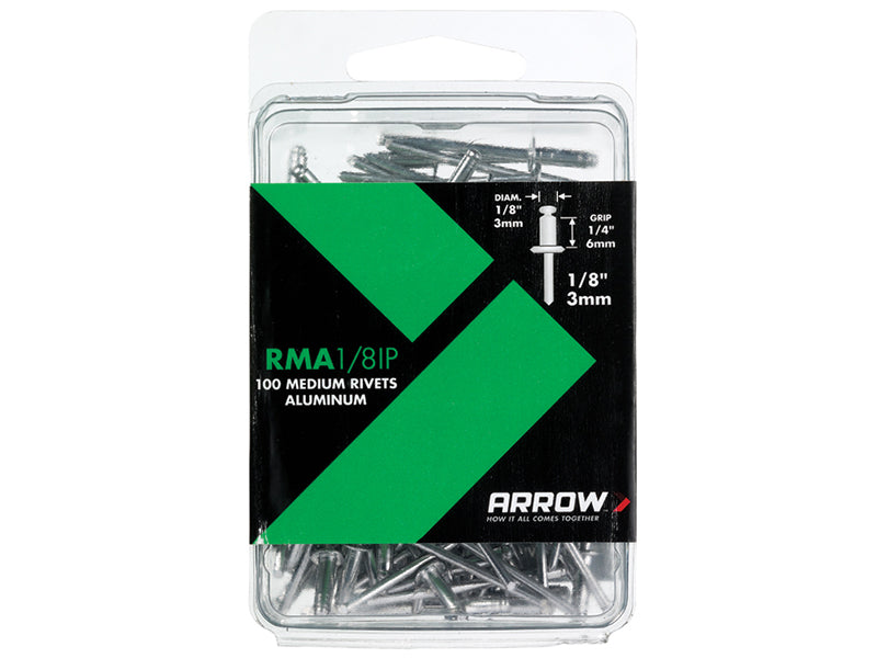RMA 1/8IP Aluminium Rivets 1/8in Medium Pack of 100                             