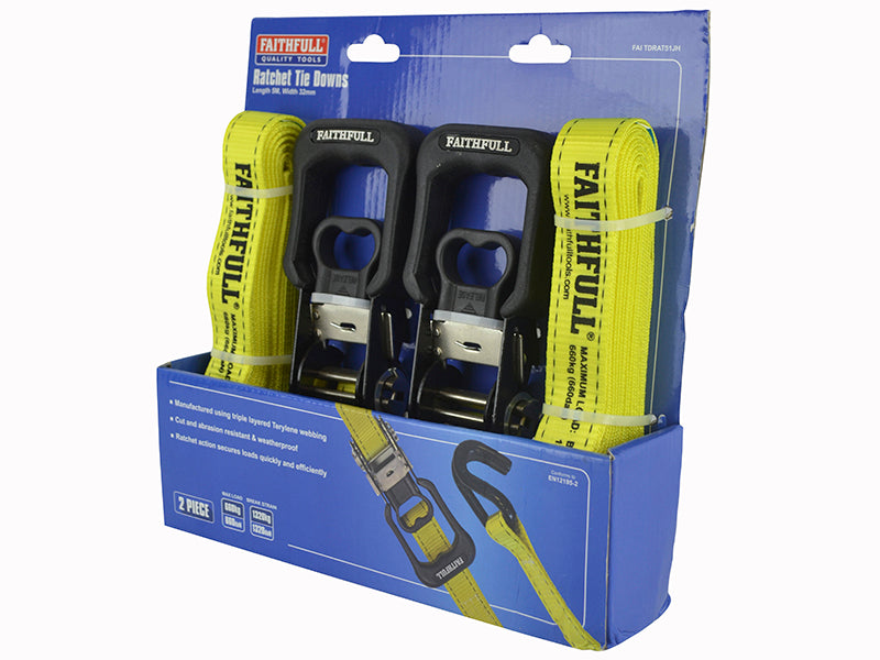 Ratchet Tie-Down J-Hook 5m x 32mm Breaking Strain 1320kg Piece                  