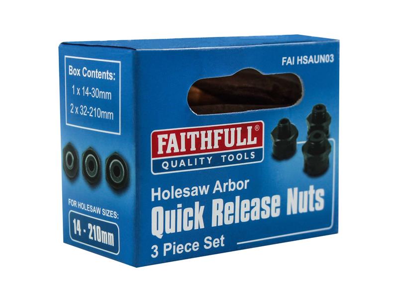 Holesaw Arbor Quick Release Nut Set, 3 Piece                                    