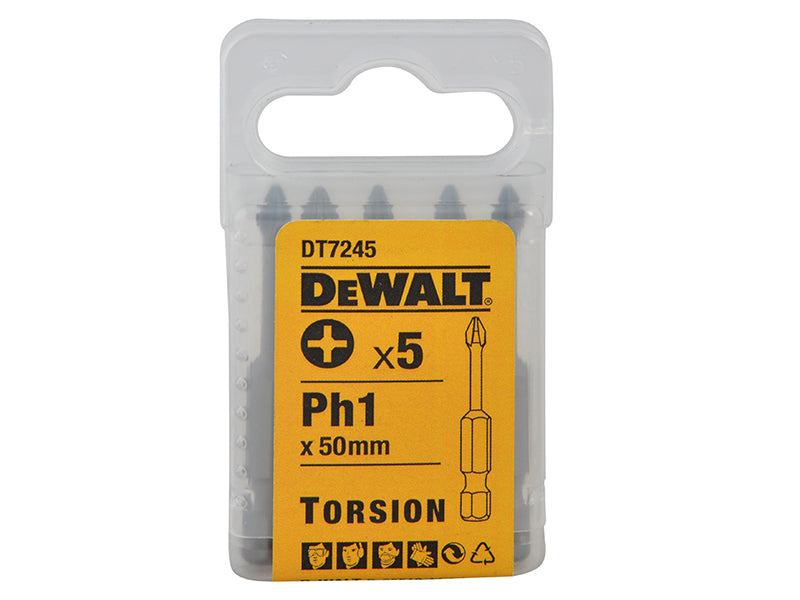 DT7245 Torsion Bits PH1 x 50mm (Pack 5)                                         